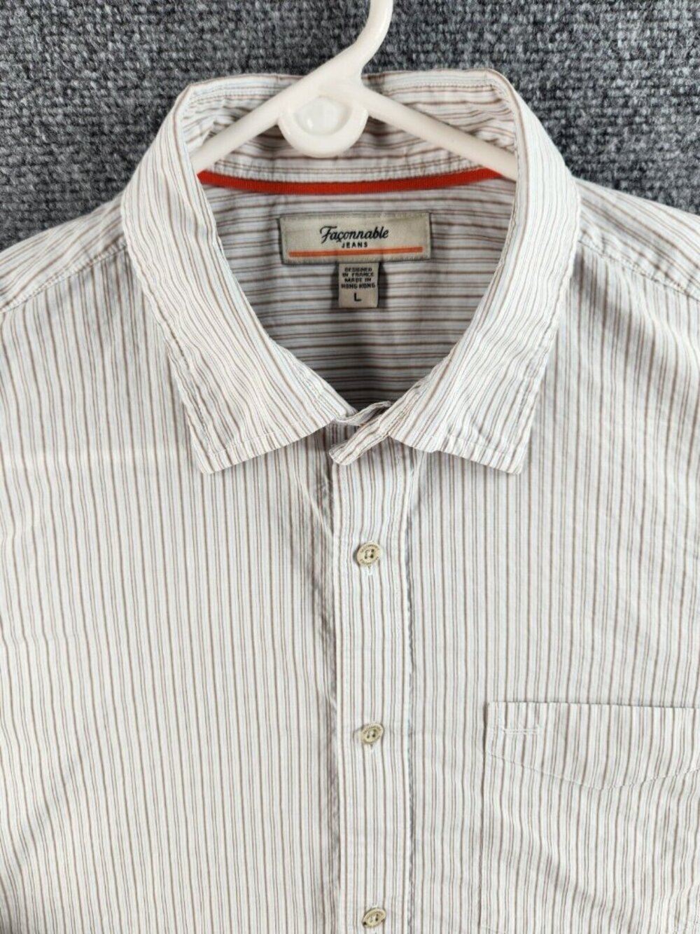 Faconnable Jeans Large Brown Blue Striped Long Sleeve Button Up Cotton Linen Men